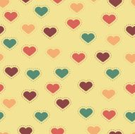 Seamless background with colorful hearts and stitches