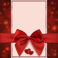 Greeting card template with red bow ribbon and two hearts N2