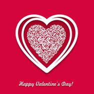Red paper heart Valentines day card with white roses