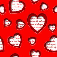 Seamless background with cut out hearts and text about love N2