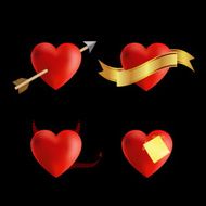 Group of red hearts on blcak background