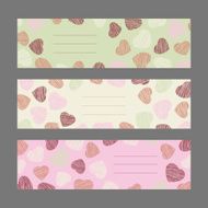 Set of Valentine&#039;s Day horizontal banners Pink hearts ornament Vector