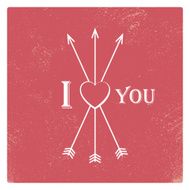 Vintage valentine card template with worn red background arrows heart