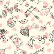 Valentine day wedding love outline seamless pattern N2