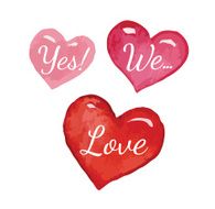 three hearts with lettering