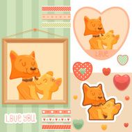 Design elements hearts and cute cartoon foxes