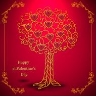 Gold valentines day tree forged with hearts