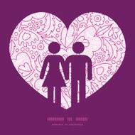 Vector pink flowers lineart couple in love silhouettes frame pattern N3