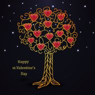 Gold forged valentines day tree with hearts