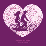 Vector pink flowers lineart couple on tandem bicycle heart silhouette