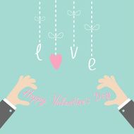 Businessman hands holding Happy Valentines day text Dash line hearts