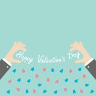 Businessman hands Valentines day text Little hearts template Flat