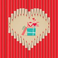 valentines day with gift in heart shape out of pencils