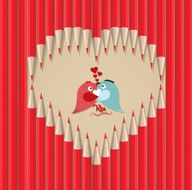 couple bird in heart shape out of pencils