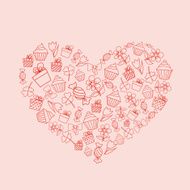 Valentines Day background with items in a shape of heart