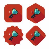 Valentine's Day lover key lock flat icon with long shadow N5