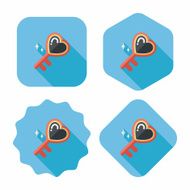 Valentine's Day lover key lock flat icon with long shadow N6