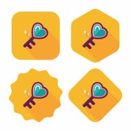 Valentine's Day lover key lock flat icon with long shadow N7