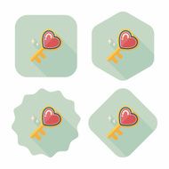 Valentine's Day lover key lock flat icon with long shadow N8