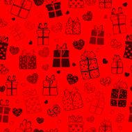 Seamless pattern of hearts and gift boxes