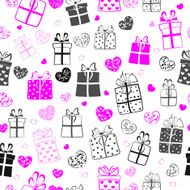 Seamless pattern of hearts and gift boxes N2