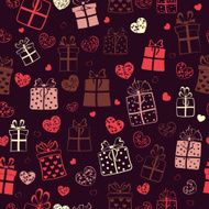 Seamless pattern of hearts and gift boxes N4