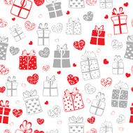 Seamless pattern of hearts and gift boxes N5