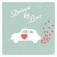 Vintage car driven by love romantic postcard design for Valentine N2