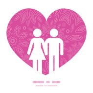 Vector pink abstract flowers texture couple in love silhouettes frame