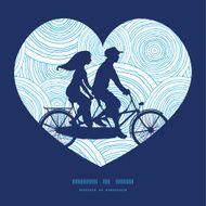 Vector doodle circle water texture couple on tandem bicycle heart