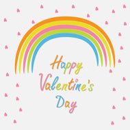 Rainbow and pink heart rain Flat design Happy Valentines day