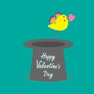 Magic black hat flying bird Flat design Happy Valentines day