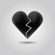 Black abstract broken heart icon on gray gradient background