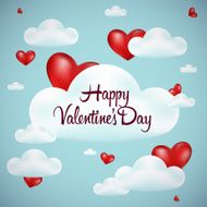 Cartoon sky with red heart and clouds