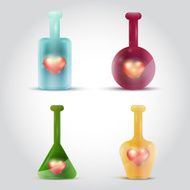 Set of glass bottle with a heart inside