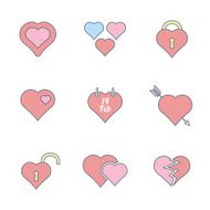 various color outline heart icons set N2