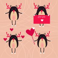 vector cure deer with romantic hearts colorful backdrop