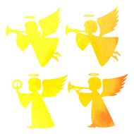 watercolor silhouette of an angel watercolor painting on white background N13