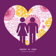 Vector pink field flowers couple in love silhouettes frame pattern N2