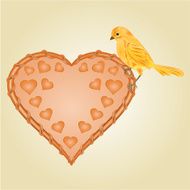 Wicker heart and bird vector