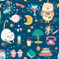 Hello winter and cozy evening illustration