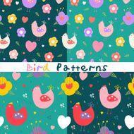 Set of beautiful floral seamless pattern with birds N2