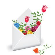 Open envelope with colorful flower rose