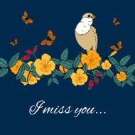Vintage flowers background with bird