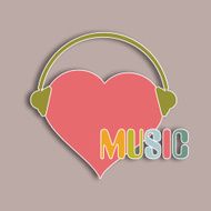 Heart with headphone and colorful text