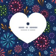 Vector holiday fireworks heart silhouette pattern frame