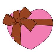 drawing heart with big ribbon bow and tag