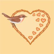 Valentines day wicker heart and bird vector