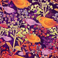 Seamless Background with Birds and Branches