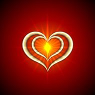 Vector abstract bright red background with golden hearts and flames